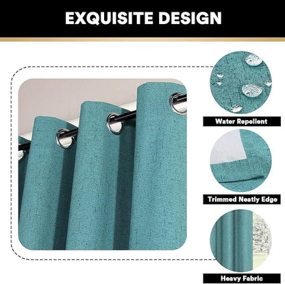 PrinceDeco Primitive Textured Linen 100% Blackout Curtains for Bedroom/Living Room Energy Saving Window Treatment Curtain Drapes, Burlap Fabric with White Thermal Insulated Liner (52 x 54 Inch, Teal)