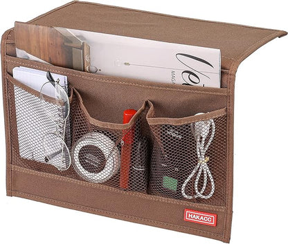 HAKACC Bedside Storage Organizer, Remote Control Holder, Bed Pockets Bedside Caddy Storage for Table Cabinet Phone Glasses, Brown