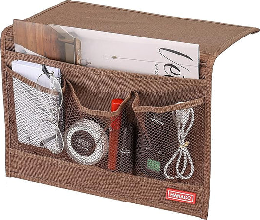 HAKACC Bedside Storage Organizer, Remote Control Holder, Bed Pockets Bedside Caddy Storage for Table Cabinet Phone Glasses, Brown