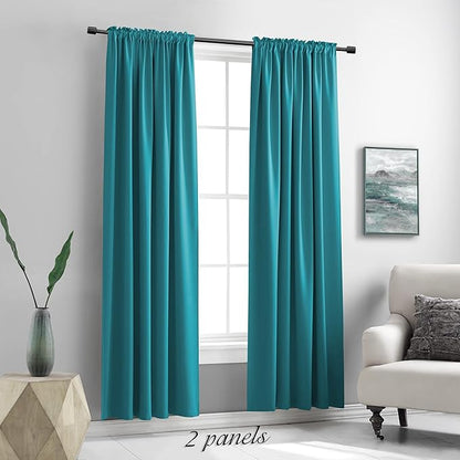 DONREN 84 Inch Teal Blackout Curtains for Craft Room - Thermal Insulated Room Darkening Rod Pocket Curtains(52 by 84 Inch,Set of 2 Panels)
