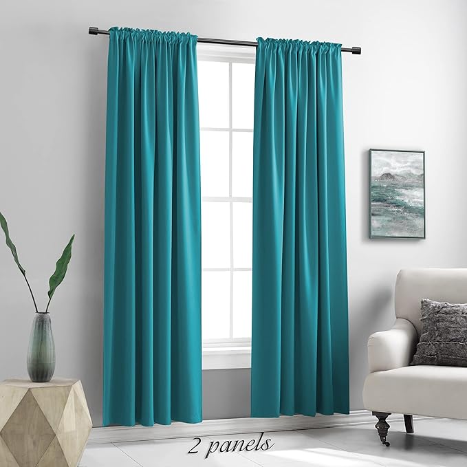DONREN 84 Inch Teal Blackout Curtains for Craft Room - Thermal Insulated Room Darkening Rod Pocket Curtains(42 by 84 Inch,Set of 2 Panels)