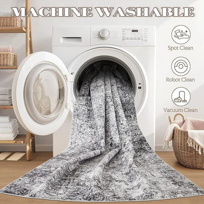 Area Rug Living Room Rugs - 7x9 Large Soft Indoor Neutral Modern Abstract Low Pile Washable Rug Carpet for Bedroom Dining Room Farmhouse Home Office - Grey