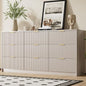Beige Dresser for Bedroom, Modern Dresser with 9 Drawers and Smooth Slides, Wide Chest of Drawers with Golden Handles for Bedroom, Living Room, Closet, 15.7" D x 63" W x 31.5" H