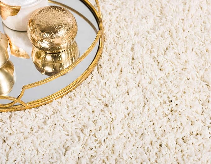 Unique Loom Solid Shag Collection Area Rug (8' Round, Pure Ivory)