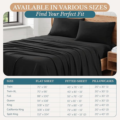 Casa Platino Twin Bed Sheet Set, Pre-Washed Twin Sheets Set, 3 Piece Set, Ultra Soft & Breathable Sheets, Brushed Microfiber Bedding with 15-Inch Deep Pockets, Bunk Bed Sheets – Black