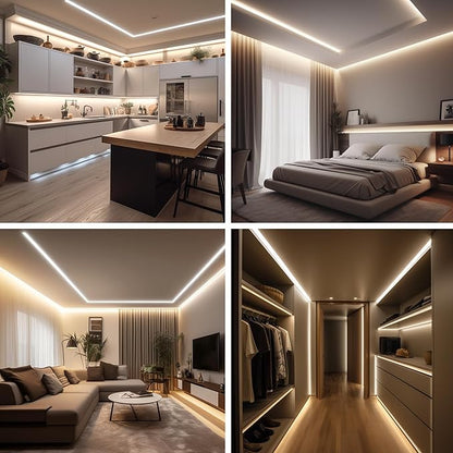 COB LED Strip Lights with Remote, 24V 9.84ft Natural White Dimmable LED Light Strips, High Bright 4000K LED Lights with Power Supply for Room, Kitchen, DIY Home Decoration