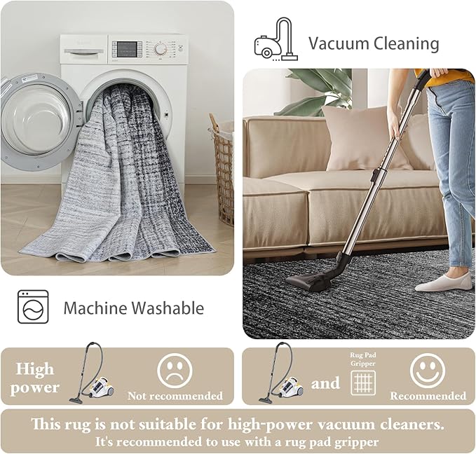 Area Rugs 8x10, Machine Washable Rugs for Living Room Floor Non Silp Vintage Rug Black Carpet for Living Room Dinning Room Bedroom Rug Under Bed Home | Black White