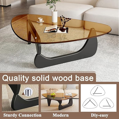 Modern Glass Coffee Table for Living Room, Mid Century Coffee Table, Small Coffee Tables, Suitable for Bedroom Living Room Reception Office Tables (Black/Brown, Medium)
