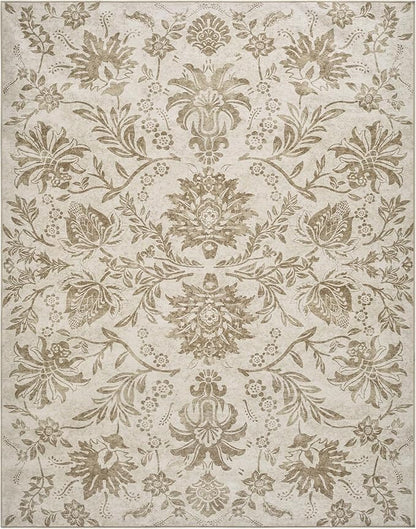 jinchan Torino Floral 5x7 Area Rugs, Vintage-Inspired Neutral Design Accent Rug, Machine Washable Ultra-Thin Low-Pile Non-Slip Traditional Carpet for Living Room Bedroom Dining Room Home Office, Taupe