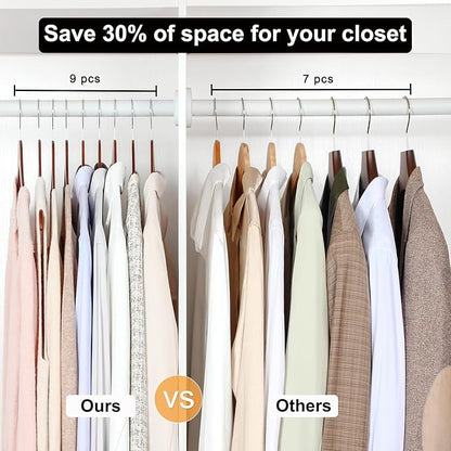 TOPIA HANGER Wooden Hangers 30 Pack, 0.28-inch Thick Slim Wood Clothes Hanger with Flat Design and Smooth Notches, Lightweight Space Saving Hangers for Shirt, Coat, Camisole (Walnut)-CT31WA