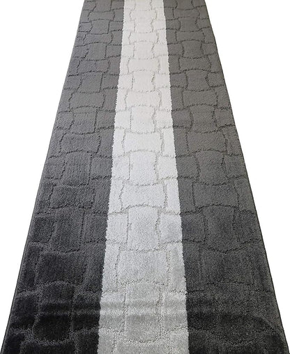 Custom Length Hallway Runner Rug,Slip Resistant,Puzzle Anthracite, 26 Inch X 6 feet, Sold and Priced Per Foot