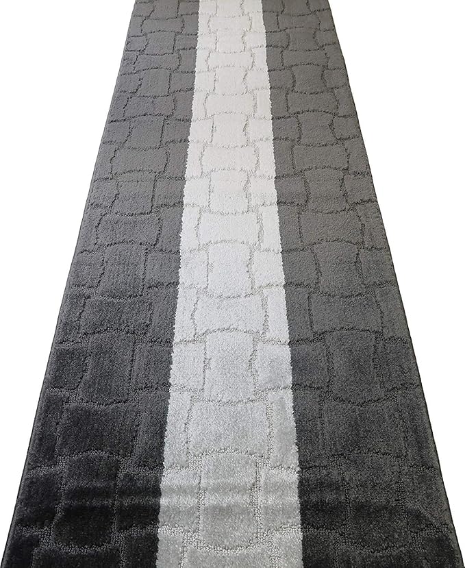 Custom Length Hallway Runner Rug,Slip Resistant,Puzzle Anthracite, 26 Inch X 21 feet, Sold and Priced Per Foot
