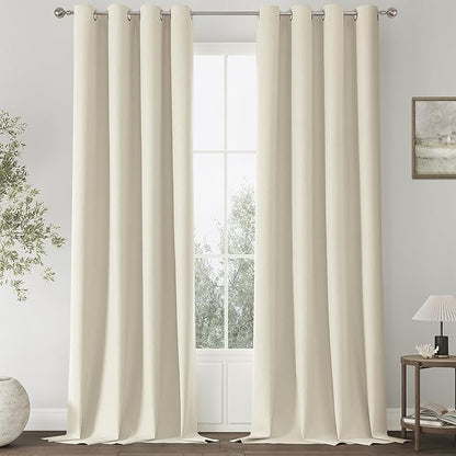 ChrisDowa 100% Blackout Birch Solid Curtains 102 Inches Long 2 Panels for Bedroom Living Room,Farmhouse Room Darkening Thermal Insulated Soundproof Grommet Top Window Treatment Drapes,52x102