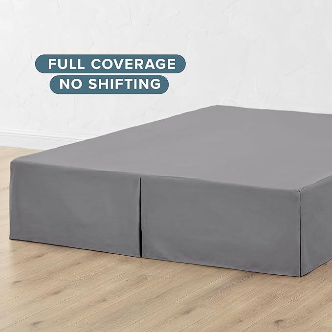 Bare Home California King 15-Inch Tailored Drop Easy Fit - Bed Skirt for Cal King Beds - Center & Corner Pleats (Grey)