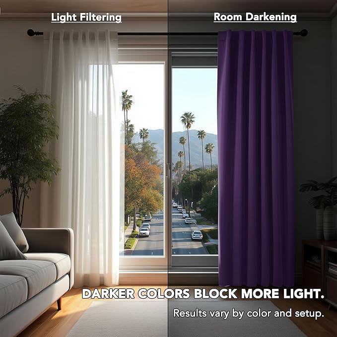 Deconovo Blackout Curtains, Thermal Insulated, W52 x L45 2 Panels, Back Tab, Machine Washable, Room-Darkening Drapes for Bedroom/Living Room Purple Grape