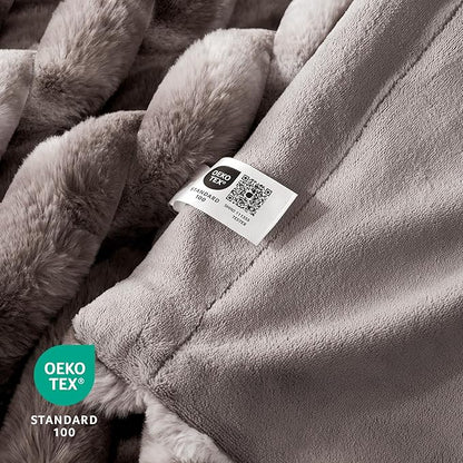 Cozy Bliss Faux Fur Throw Blanket for Couch, Cozy Warm Plush Striped Blanket for Sofa Bedroom Living Room, 50 * 60 Inches Tie-dye Grey