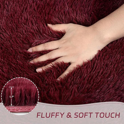 duduta Burgundy Plush Runner Rugs 2x6 ft, Fluffy Shag Rug for Bedroom Nursery Bedside, Machine Washable Non Slip