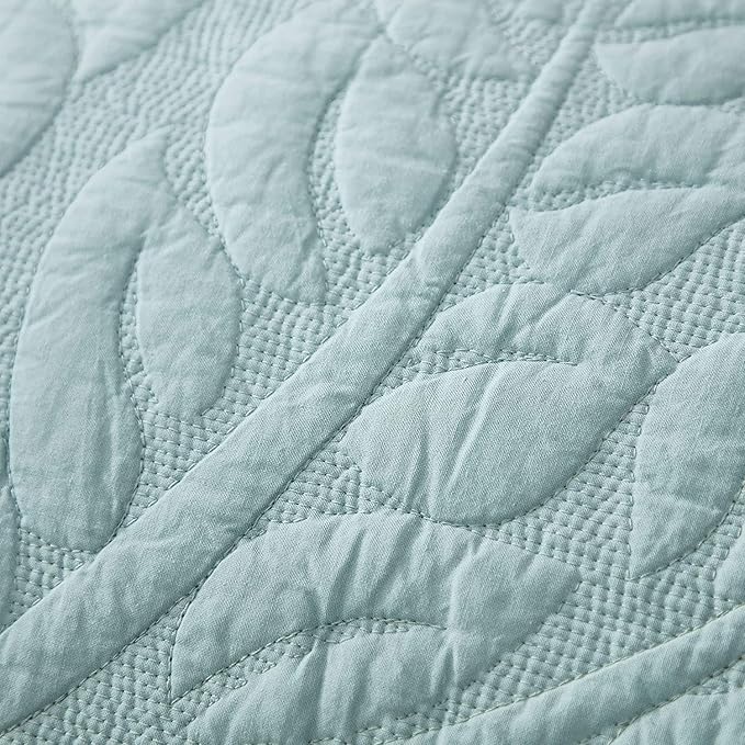 MarCielo 100% Cotton Quilt Set - 3-Piece Embroidered Farmhouse Bedspread & Shams, All-Season Breathable Bedding(Aruba Blue,King)