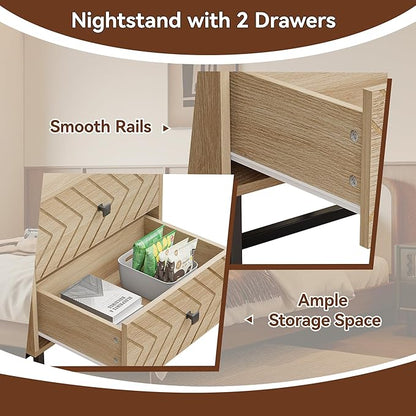 Modern Nightstand Set of 2,Morden Night Stand with 2 Drawers,End Tables with Storage,Bedside Tables for Bedroom,Oak