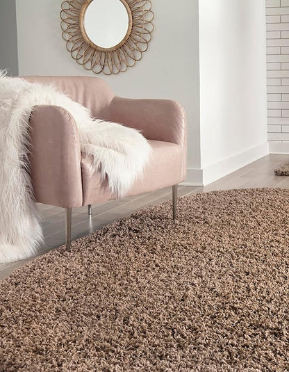 Unique Loom Solid Shag Collection Area Rug (5' 1" x 8' Oval, Sandy Brown)