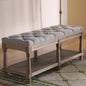 Mid Century Tufted Storage Bench with Shelf, Linen Upholstered Farmhouse Entryway Shoe Bench Ottoman Bed End Stool with Padded Seat, Rustic Bench for Bedroom Living Room Dining Room, Grey