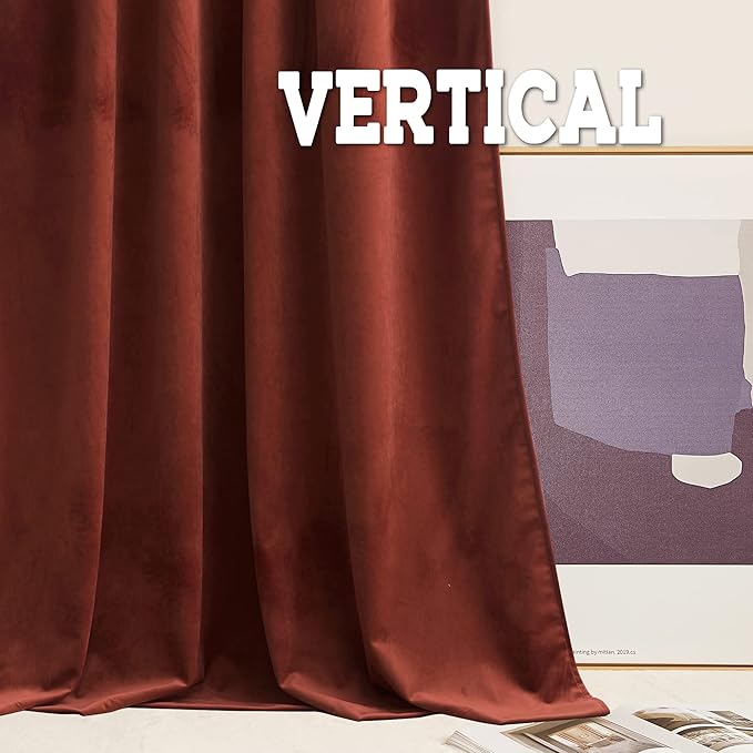 RYB Home Rust Red Velvet Curtains 96 inches Long, Thermal Insulated Panel for Bedroom Room Darkening Window Treatment for Holiday Backdrop Privacy Drapes for Guest Room, W52 x L96, 2 Panels