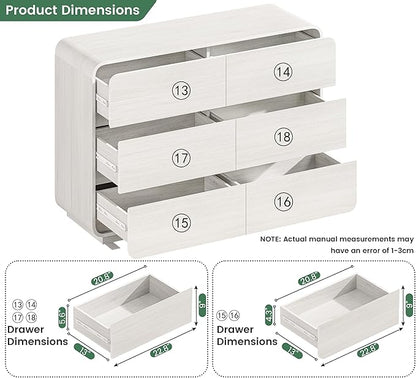 6 Drawer Dresser for Bedroom, 47" Wide Dresser with Large Storage, Rustic Wooden Chest of Drawers for Bedroom, Hallway, White