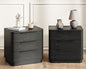 Black Nightstands Set of 2, Bedside Table with 3 Storage Drawers, 24" Tall Wood Night Stand with Charging Station, Modern Wide End Table Side Table W/Metal Handle Curved Profile for Bedroom