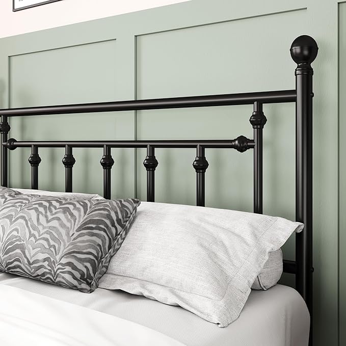 Allewie 14 Inch Full Size Metal Platform Bed Frame with Victorian Vintage Headboard and Footboard/Mattress Foundation/Under Bed Storage/No Box Spring Needed/Easy Assembly/Noise Free/Black