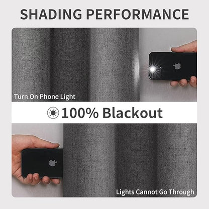 Joydeco Custom Dark Grey Textured Total Blackout Curtain for Bedroom and Living Room. Grommet Textured Thermal Insulated Room Darkening Curtain 1 Panel (Custom Size and Color)