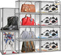 12 Pack Large Shoe Organizers Storage Boxes for Closet Clear Plastic Stackable Shoe Box Storage Bins with Lids, Under Bed Shoe Containers for Entryway, Size 12 Gray
