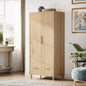 VINGLI Fluted Wardrobe Closet Armoire with Doors And Drawers, Wardrobe Cabinet with Hanging Rack, Bedroom Closet Wood, Oak Free Standing Armoire with Shelf and Solid Wood Legs, 31.5"W*19.7"D*69.3"H