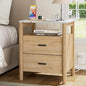 FavourLife Night Stand, 20" Wide Nightstand, Modern Large Nightstand with Charging Station & Faux Marble Top, 2 Drawer End Table with Solid Round Post Legs, Bedside Table for Bedroom, Natural Oak