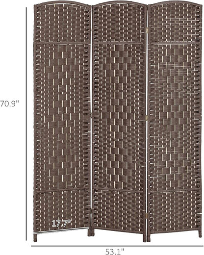 HOMCOM 3 Panel Room Divider, 6' Tall Folding Privacy Screen, Hand-Woven Freestanding Wall Partition for Home Office, Bedroom, Brown