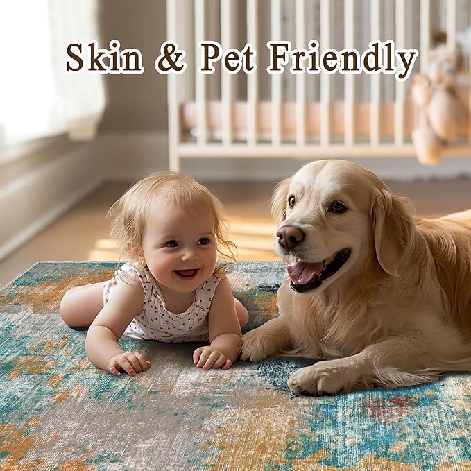 vivorug Washable Rug, Ultra Soft Area Rug 6x9, Non Slip Abstract Rug Carpet, Stain Resistant Rugs for Living Room Bedroom, Modern Fluffy Rug (Rosy Clouds, 6'x9')
