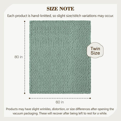 Carriediosa Chunky Knit Throw Blanket 60" X 80" Twin, 100% Hand Made Large Chenille Loop Yarn Soft Fluffy Throws for Couch Sofa Bed, Big Crochet Cozy Heavy Thick Cable Woven Blankets, Sage Green