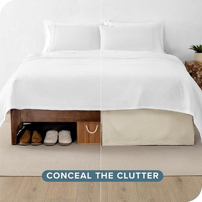 Bare Home Twin XL Bed Skirt - 15-Inch Tailored Drop Easy Fit - Bed Skirt for Twin Extra Long Beds - Center & Corner Pleats (Twin XL, Sand)