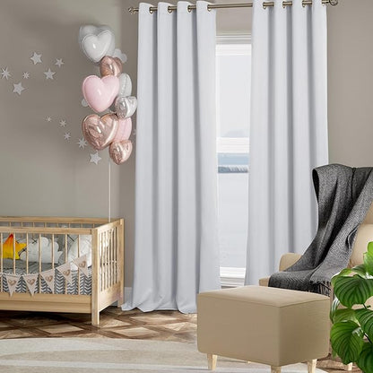 BGment Greyish White 100% Blackout Curtains for Living Room 95 Inch Length 2 Panels, Thermal Insulated Full Light Blocking Energy Save Window Drapes for Nursery Bedroom Darkening, 52 Inch Wide Each