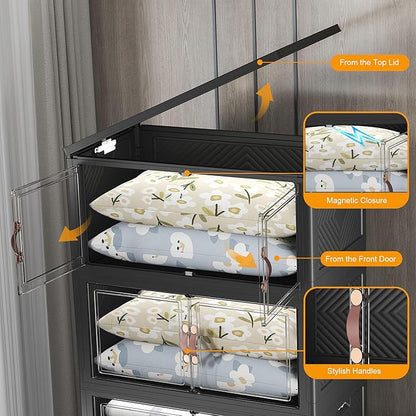 Extra Large Stackable Storage Bins with Lids & Wheels & Door, 640QT-160QT/40GAL*4Pack Foldable Collapsible Closet Organizers, Plastic containers drawers for bedroom Dorm