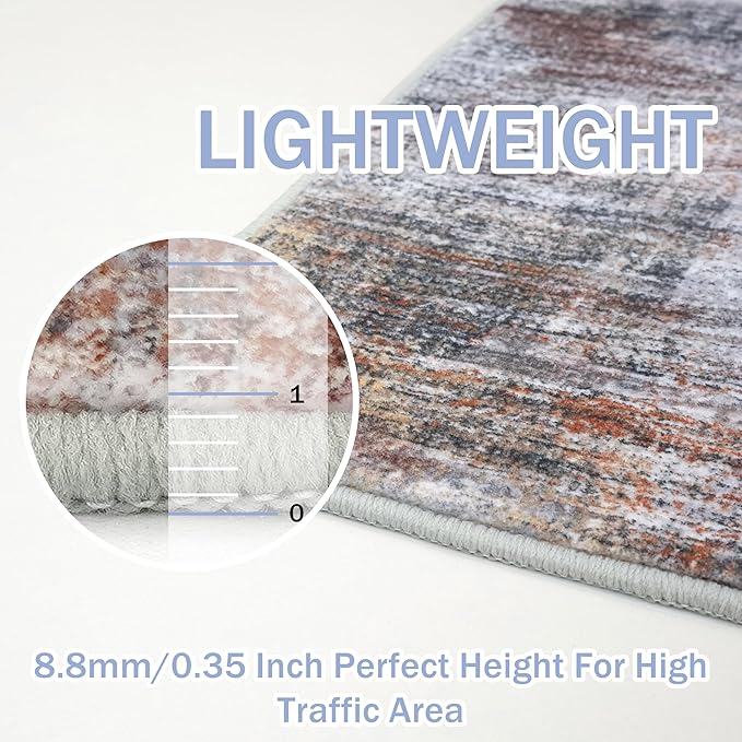 IOHOUZE Abstract Runner Rug 2x5 Ft Washable Runners for Hallways, Non Slip Kitchen Runner Soft Printed Faux Wool Entryway Runner Indoor, Modern Abstract Floor Carpet for Hall Bedroom, Orange Grey