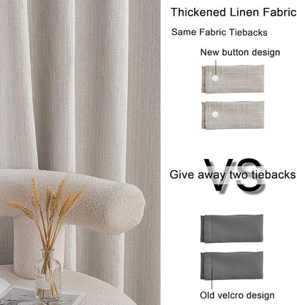 Jacquard Linen Curtains 96 inch Length 2 Panels Thick Faux Linen Blended Window Drapes Burlap Textured Curtains with Grommet for Living Room Bedroom Farmhouse (52x96 Beige) Natural