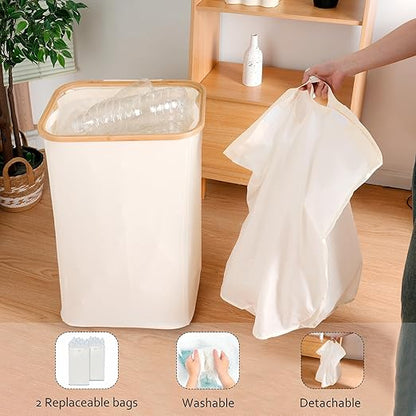 iEGrow Recycling Bin for Kitchen, Indoor Home Recycle Bins with Wheel, 29 Gallons Large Recycling bin with 2 Removeable Reusable Inner Bags, for Bottles Cans Glass Plastice Cartons(Beige)