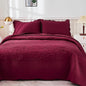 MarCielo 3-Piece 100% Cotton Oversized Bedspread Lightweight Quilt Coverlet Embroidery Farmhouse Bedding Set T0 (Wine Burgundy, Oversized Queen (100"x106"))