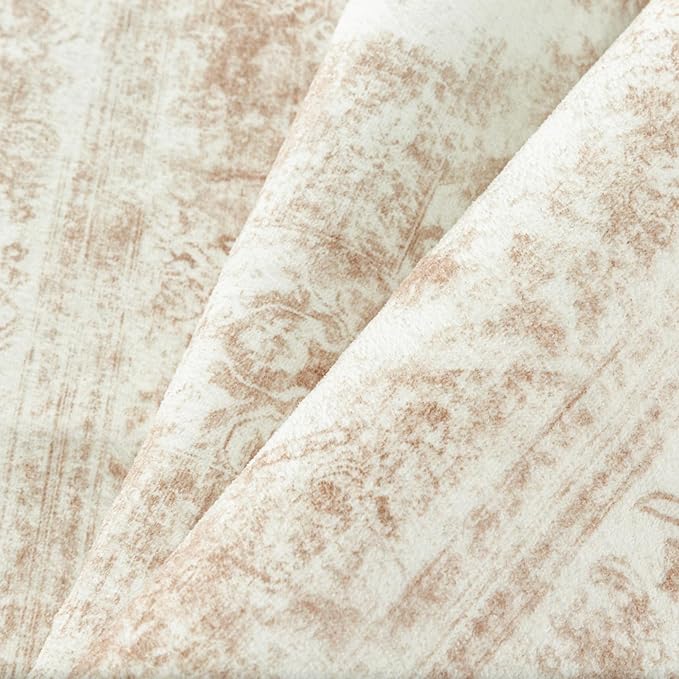 Runner Rug 2x5 Cream Hallway Washable Beige Carpet Non Slip Vintage Medallion Beige Carpet Low Pile Soft Distressed Retro Indoor Long Rug for Entryway Kitchen Bathroom Laundry Bedroom
