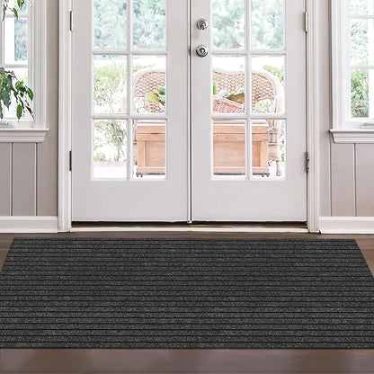 Ottomanson Mud Mat 2'7" x 4' Entryway Rug - Non-Slip Scraper Doormat for Muddy Paws, Dirt Trapping Indoor/Outdoor Mat for High-Traffic Areas, Kitchen, Garage, Patio, Black