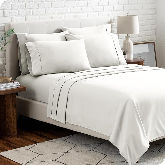 Bare Home Hotel Luxury Full XL Sheet Set, Extra Soft - 6 Piece Set - Deep Pockets - Easy Fit - Cooling & Breathable - Wrinkle, Fade, Stain Resistant - Includes 4 Pillowcases (Full XL, Cream)