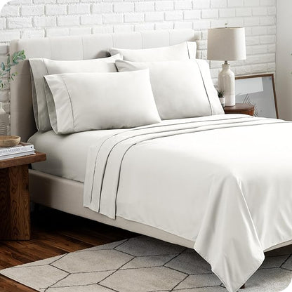 Bare Home Hotel Luxury Queen Sheet Set, Extra Soft - 6 Piece Set - Deep Pockets - Easy Fit - Cooling & Breathable - Wrinkle, Fade, Stain Resistant - Includes 4 Pillowcases (Queen, Cream)