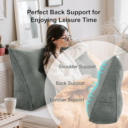 WOWMAX Triangular Headboard Pillow Full Bed Wedge Pillow for Headboard Large Bolster Pillow for Bed Wedge Pillow Headboard Daybed Pillows with Removable Cover, Corduroy(100% Cotton)