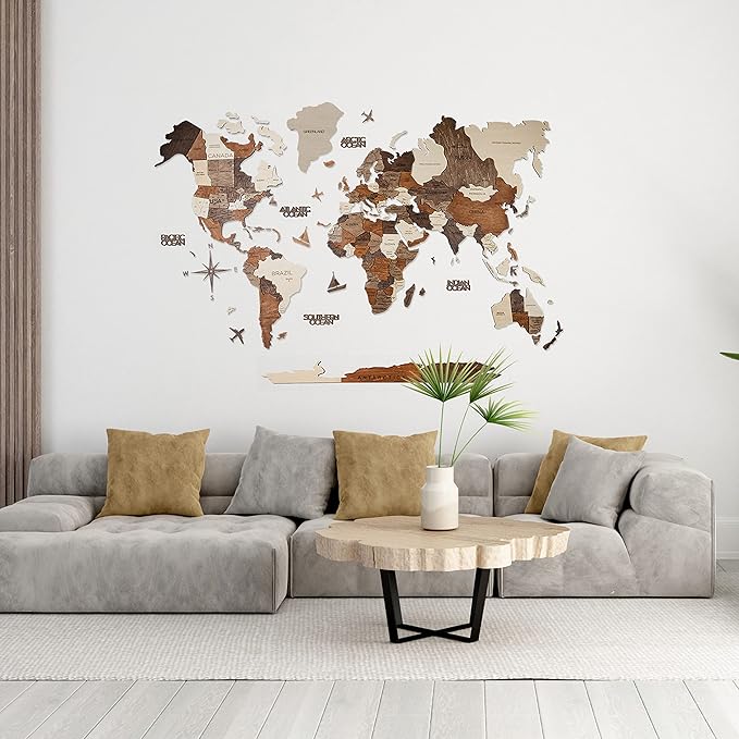 Handmade 3D Wood World Map Wall Art Large Wall Decor Track Your World Travels - Special for Home, Kitchen and Office (X-Large, Multicolor)