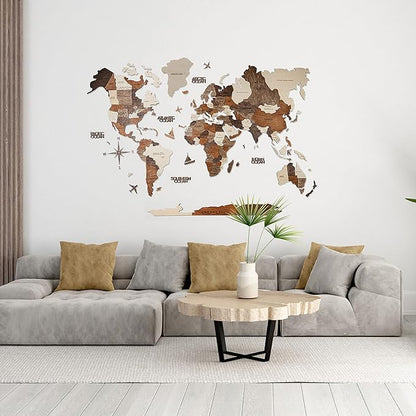 Handmade 3D Wood World Map Wall Art Large Wall Decor Track Your World Travels - Special for Home, Kitchen and Office (X-Large, Multicolor)